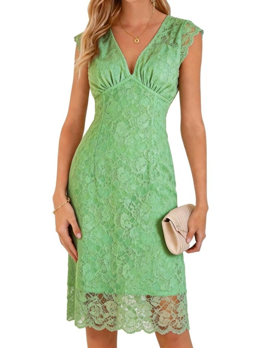 Chic Lace Midi Cocktail Dress for Women - Sleeveless Bodycon Style, Perfect for